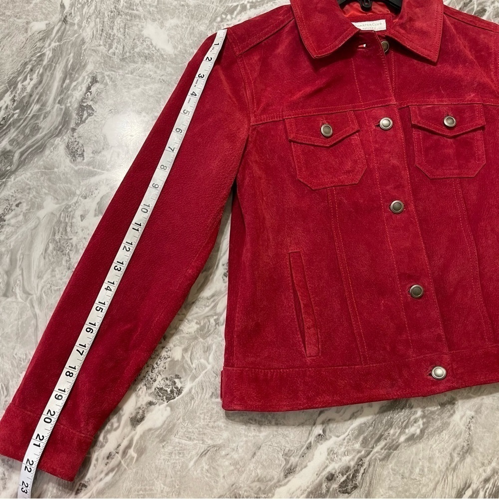 Charter Club Womens Button up Red 100% Suede Leather Jacket Size Petite Retro - Picture 7 of 11